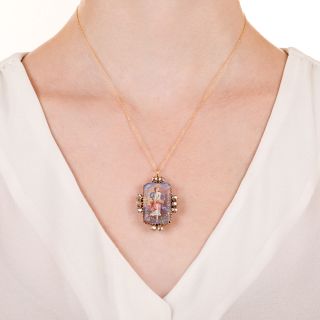 Victorian Porcelain, Enamel and Moonstone Pendant