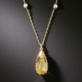 Victorian Precious Topaz Pendant with Pearl Chain - 3