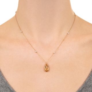 Victorian Precious Topaz Pendant with Pearl Chain