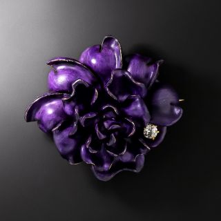 Victorian Purple Enamel And Diamond Hydrangea Pin - 2