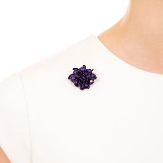 Victorian Purple Enamel And Diamond Hydrangea Pin