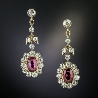 Victorian Purple Sapphire and Diamond Drop Earrings - 1