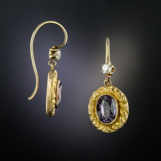 Victorian Purple Spinel and Diamond Earrings 
