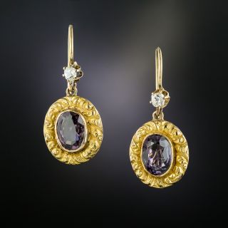 Victorian Purple Spinel and Diamond Earrings 