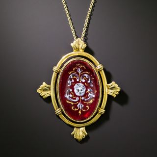 Victorian Red Enamel Pendant - 2