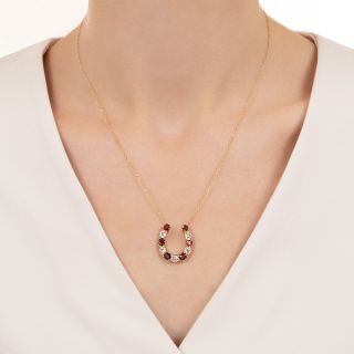 Victorian Red Spinel and Diamond Horseshoe Necklace