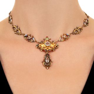 Victorian Renaissance Revival Aquamarine and Enamel Necklace