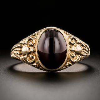 Victorian Repoussé Cabochon Garnet Ring - Size 11 3/4 - 3