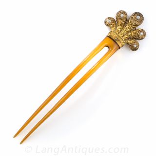 Victorian Repousse Gold Diamond Hair Comb