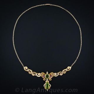 Victorian Repousse Peridot Necklace