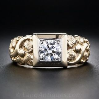 Victorian Retrospective .71 Carat Diamond Unisex Ring