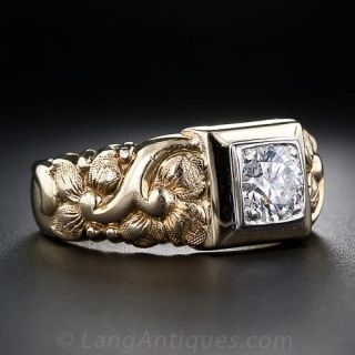Victorian Retrospective .71 Carat Diamond Unisex Ring