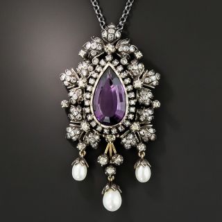 Victorian Retrospective Amethyst Diamond and Pearl Pendant/Brooch - 2