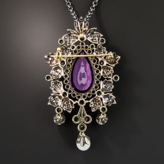 Victorian Retrospective Amethyst Diamond and Pearl Pendant/Brooch