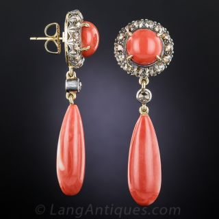 Victorian Retrospective Coral and Cognac Diamond Earrings