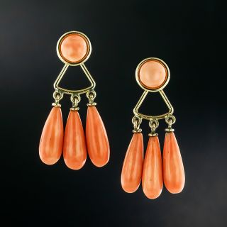 Victorian Retrospective Day & Night Coral Dangle Earrings  - 2