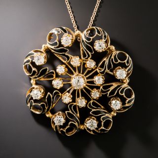 Victorian Retrospective Diamond and Black Enamel Brooch/Pendant - 1