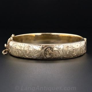 Victorian Retrospective Engraved Gold Bangle Bracelet