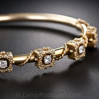 Victorian Retrospective Gold and Diamond Bangle Bracelet