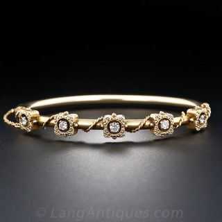Victorian Retrospective Gold and Diamond Bangle Bracelet