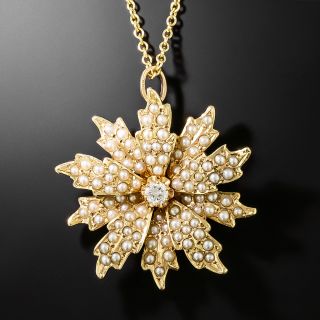 Victorian Retrospective Pearl and Diamond Flower Pendant - 2