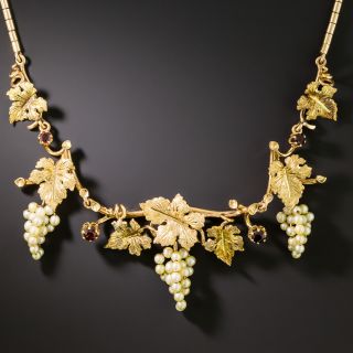 Victorian Retrospective Pearl Grape Cluster and Garnet Necklace, Portugal - 3