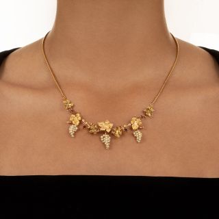 Victorian Retrospective Pearl Grape Cluster and Garnet Necklace, Portugal