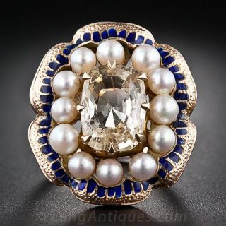 Victorian Retrospective Yellow Sapphire, Pearl and Enamel Ring - 1
