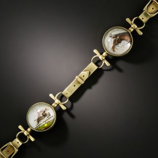 Victorian Reverse Intaglio Crystal Horse and Stirrup Strap Bracelet - 2