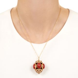 Victorian Revival 18K Red Coral Lantern Pendant