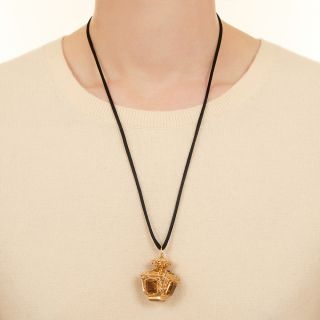 Victorian Revival Golden Synthetic Sapphire Fob Pendant