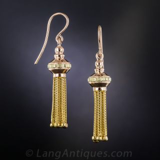 Victorian Rose and Yellow Gold Tassel Earrings