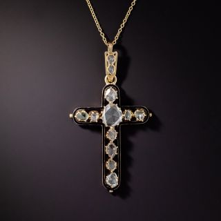 Victorian Rose-Cut Diamond Black Enamel Cross - 1