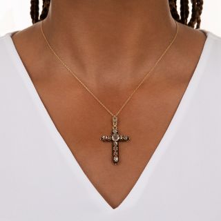 Victorian Rose-Cut Diamond Black Enamel Cross