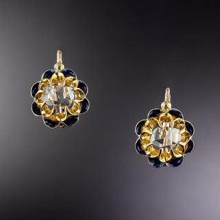 Victorian Rose-Cut Diamond Black Enamel Earrings - 1