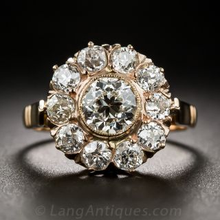Victorian Rose Gold and Diamond Cluster Ring 