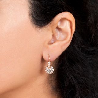 Victorian Rose Gold Diamond Cluster Drop Earrings