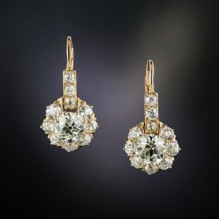 Victorian Rose Gold Diamond Cluster Drop Earrings