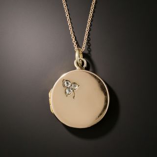Antique 15K Rose Gold Locket with Rose-Cut Diamond Shamrock - 3