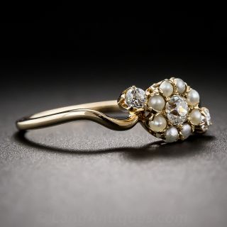 Victorian Rose Gold Pearl and Diamond Ring