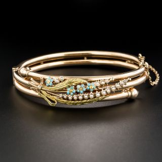 Victorian Rose Gold Turquoise and Seed Pearl Bangle Bracelet