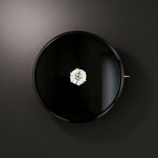 Victorian Round Onyx Diamond Brooch