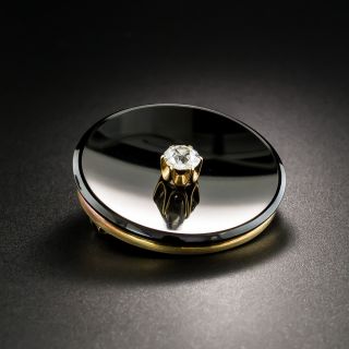 Victorian Round Onyx Diamond Brooch - 4
