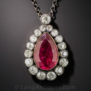 Victorian Rubellite Tourmaline and Diamond Pendant
