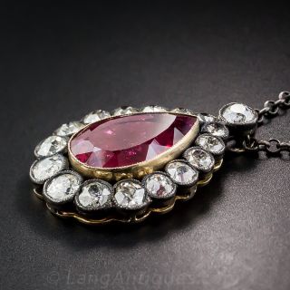 Victorian Rubellite Tourmaline and Diamond Pendant