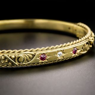 Victorian Ruby and Diamond Bangle Bracelet, English - 2