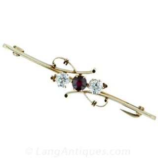 Ruby and Diamond Bar Pin Main View