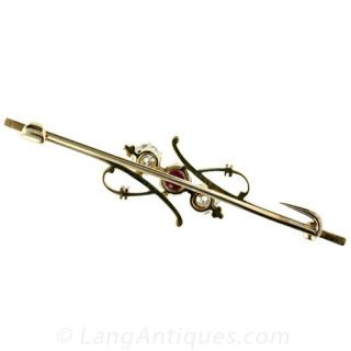 Victorian Ruby and Diamond Bar Pin
