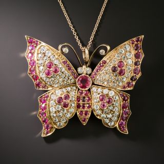 Victorian Ruby and Diamond Butterfly Pendant  - 3