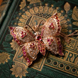 Victorian Ruby and Diamond Butterfly Pendant 
